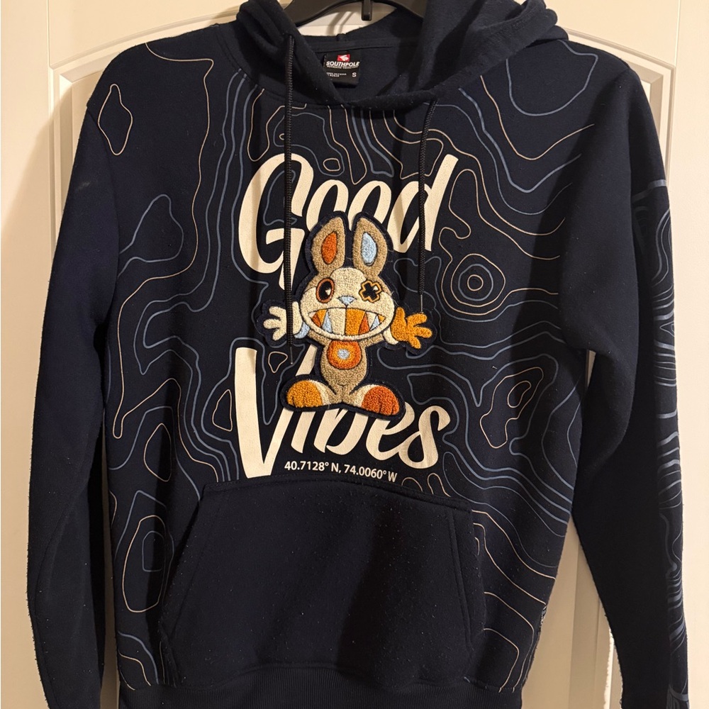 South Pole Dark Navy Blue 'Good Vibes' Graphic Hoodie Sweater